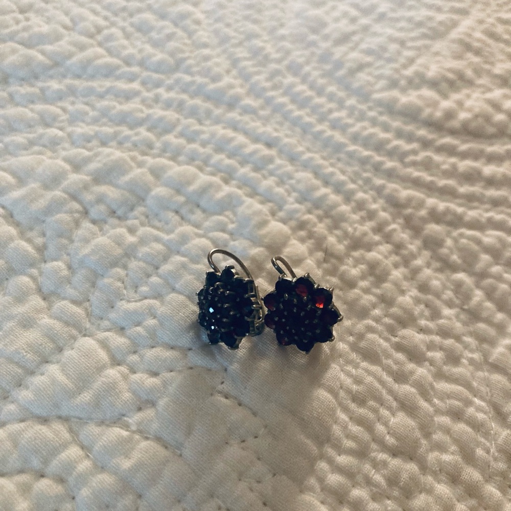 Antique 1930s Bohemian Garnet-Style Starflower Earrings